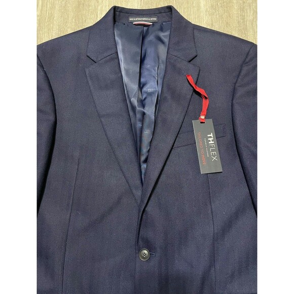 TOMMY HILFIGER Men's Modern-Fit TH Flex Navy Blue Herringbone Sport Coat 36S - Picture 4 of 7